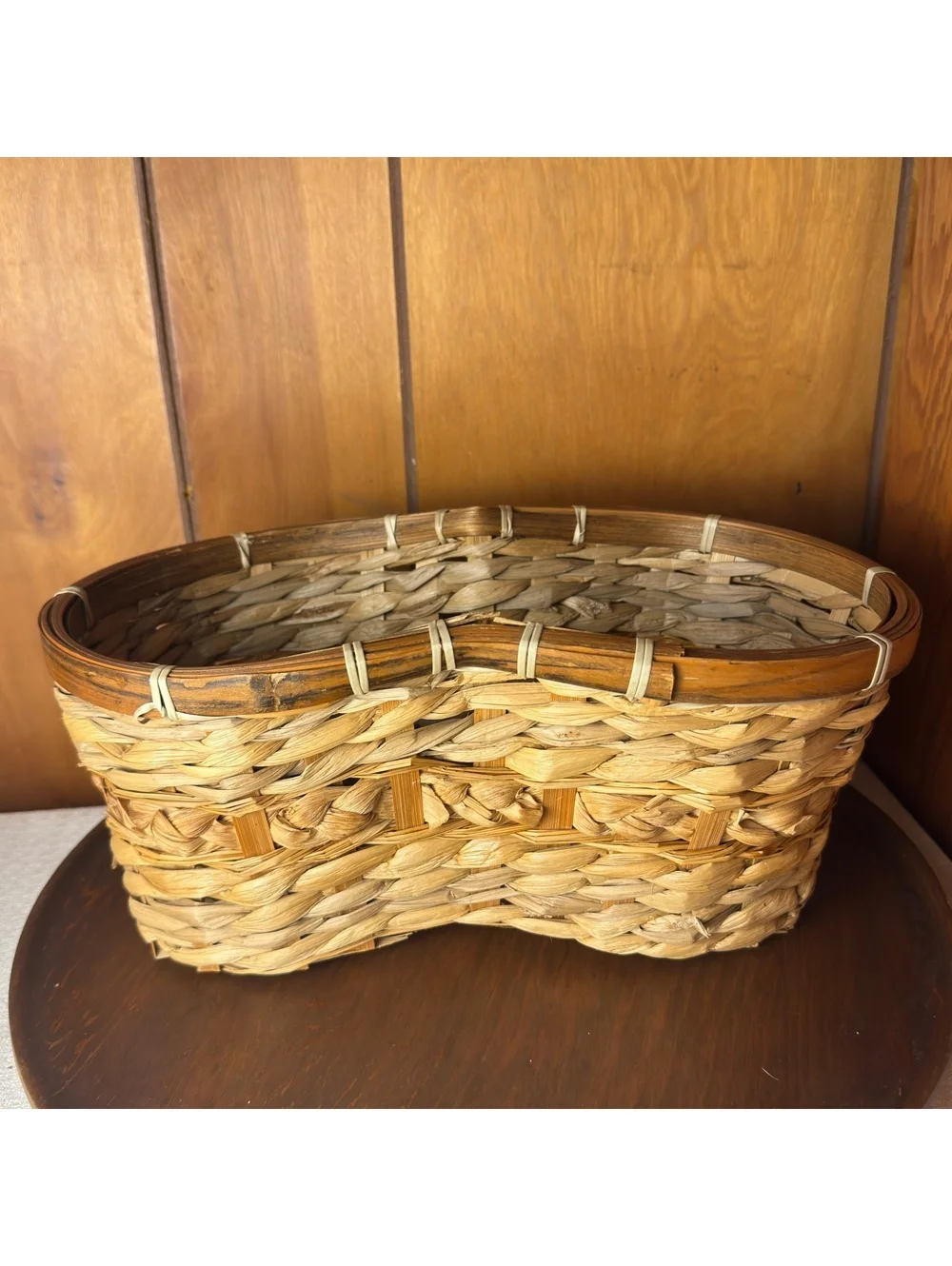 Vintage Woven Natural Fiber Basket Oval Rustic Farmhouse Storage Decor 14x7x6